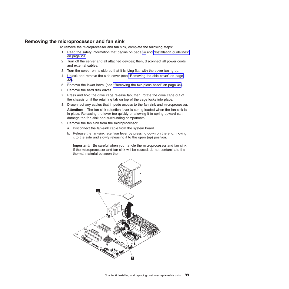 Removing the microprocessor and fan sink | Lenovo 6528 User Manual | Page 115 / 216