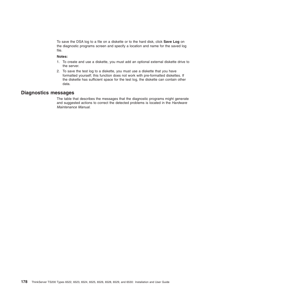 Diagnostics messages | Lenovo 6528 User Manual | Page 194 / 216