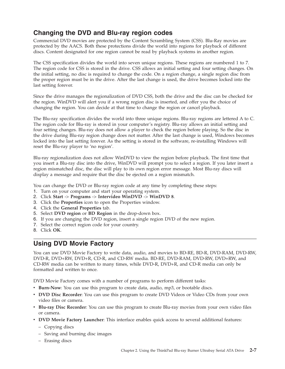 Changing the dvd and blu-ray region codes, Using dvd movie factory, Changing | Blu-ray, Region, Codes, Using, Movie, Factory | Lenovo ThinkPad 43N3224 User Manual | Page 21 / 48
