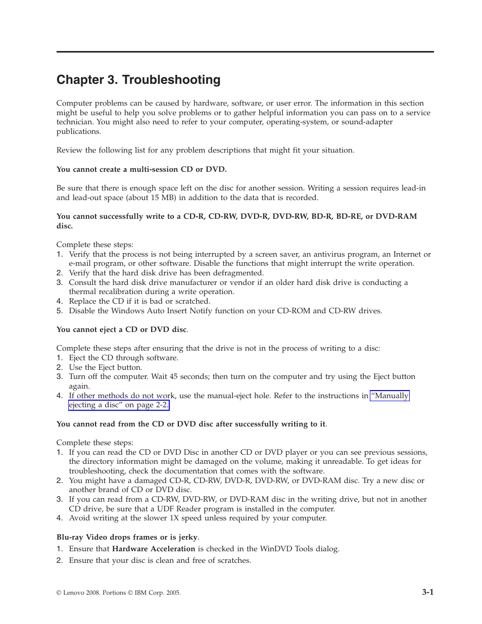Chapter 3. troubleshooting, Chapter, Troubleshooting | Lenovo ThinkPad 43N3224 User Manual | Page 25 / 48