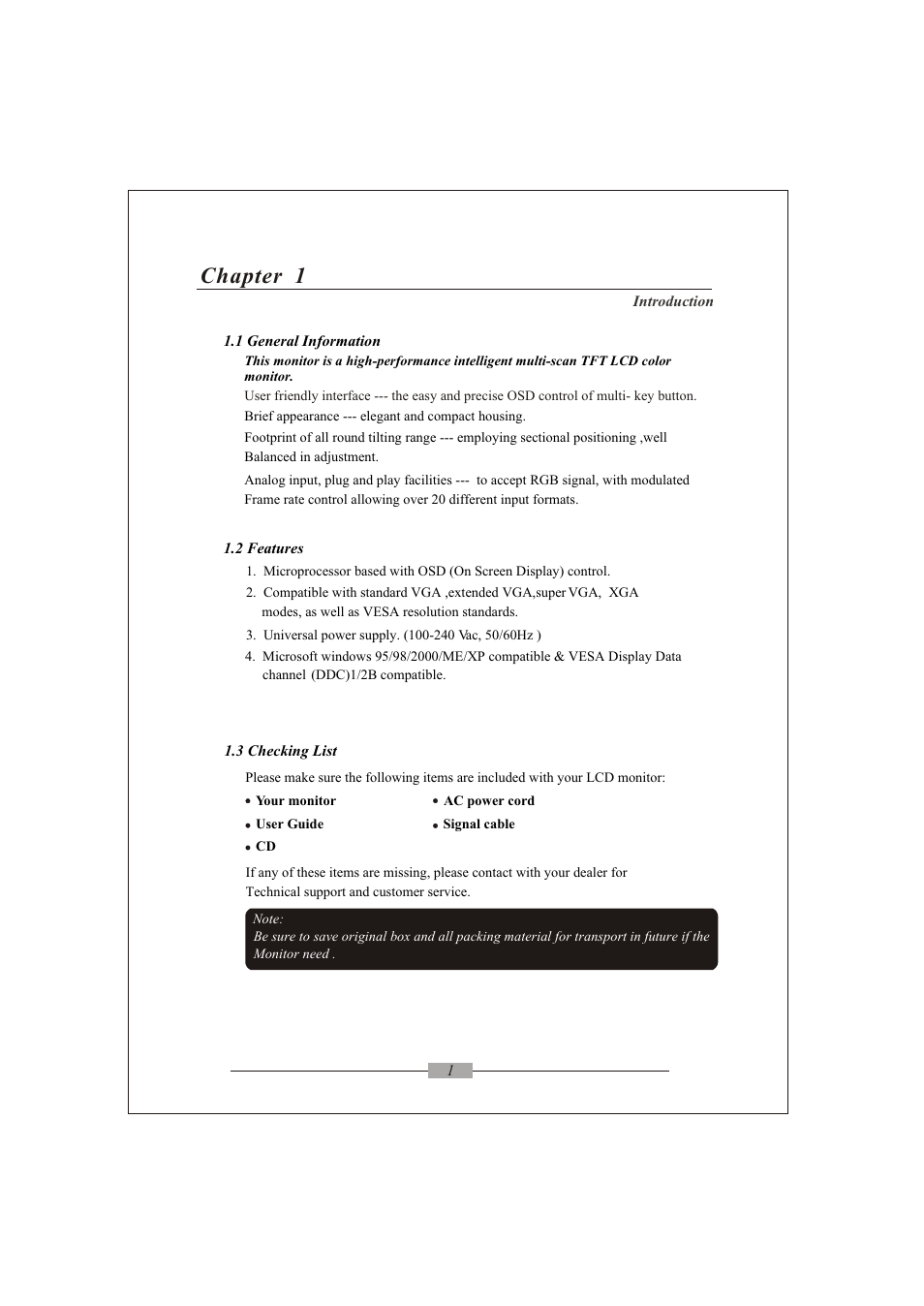 Chapter 1 | Lenovo L152 User Manual | Page 4 / 12