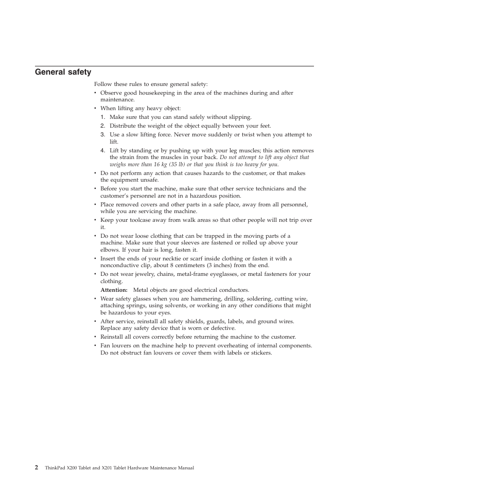 General safety | Lenovo X200 User Manual | Page 10 / 260