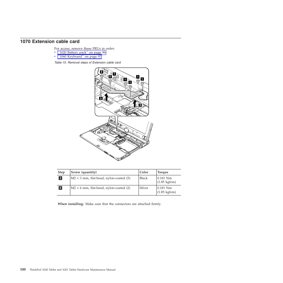 1070 extension cable card | Lenovo X200 User Manual | Page 108 / 260