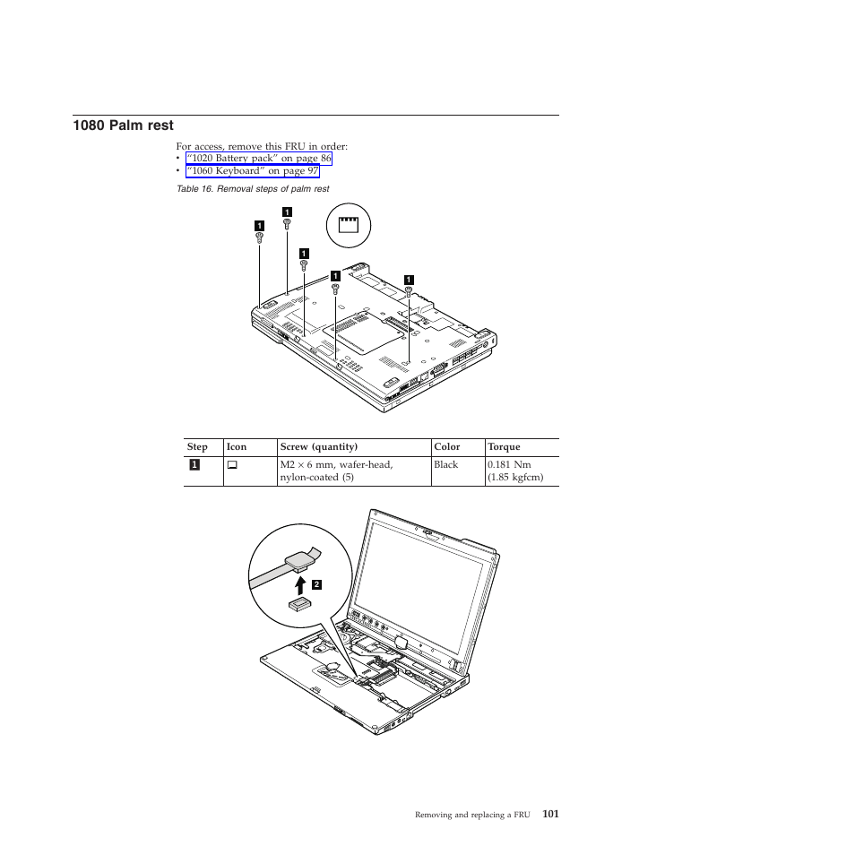 1080 palm rest | Lenovo X200 User Manual | Page 109 / 260