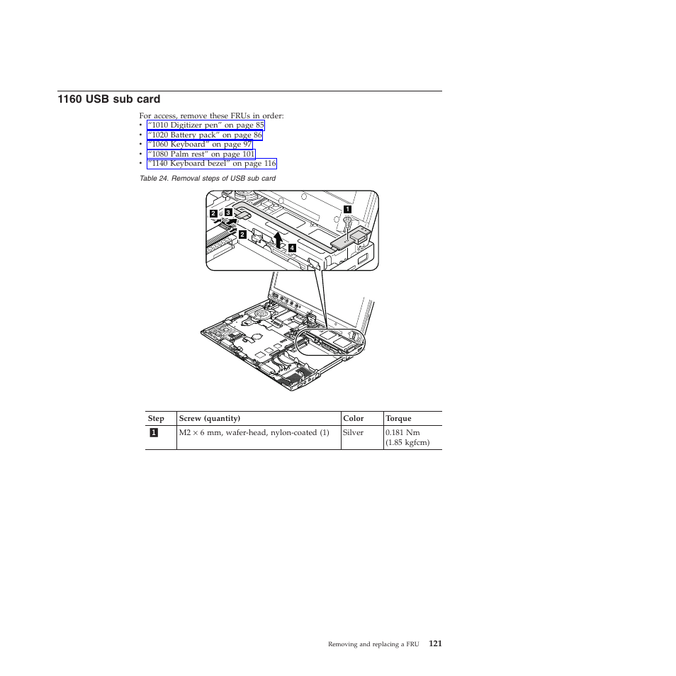 1160 usb sub card | Lenovo X200 User Manual | Page 129 / 260