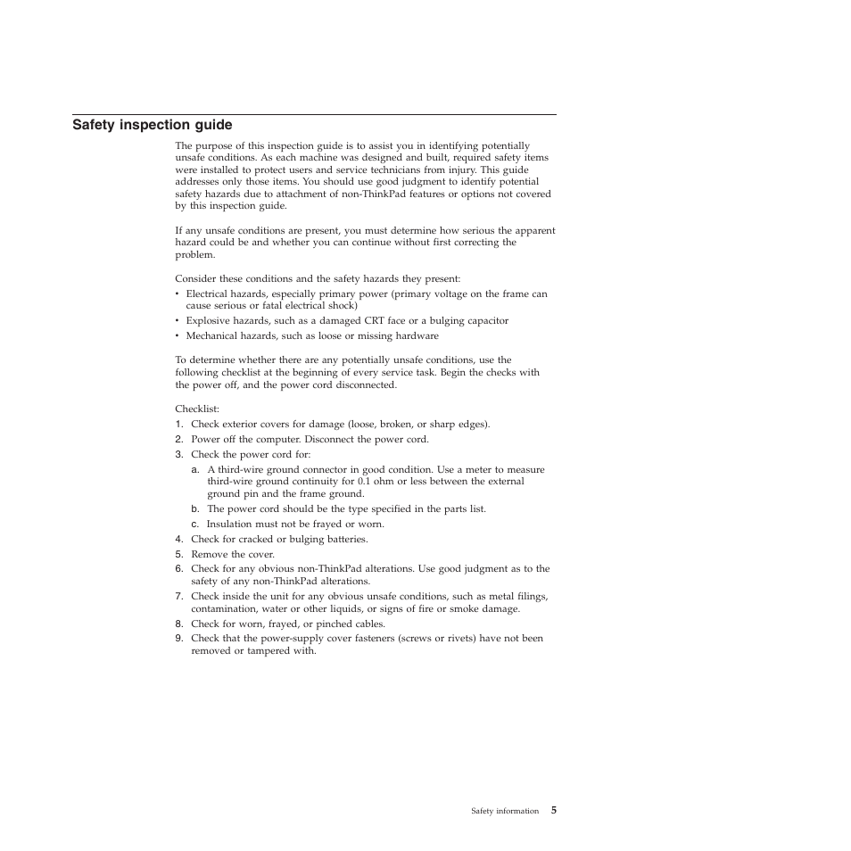 Safety inspection guide | Lenovo X200 User Manual | Page 13 / 260