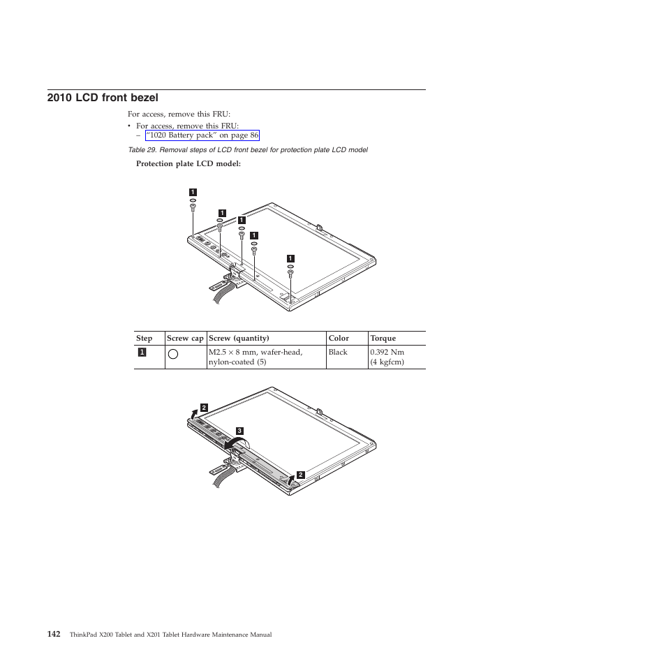 2010 lcd front bezel | Lenovo X200 User Manual | Page 150 / 260