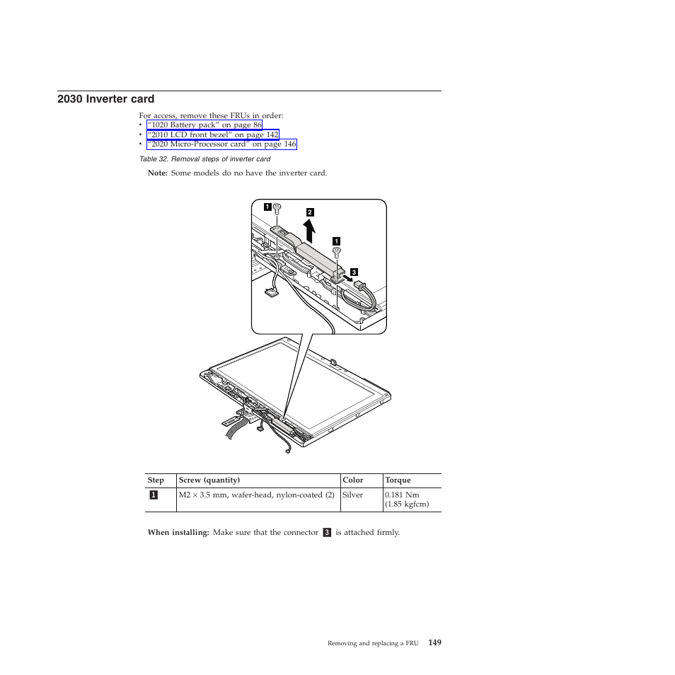 2030 inverter card | Lenovo X200 User Manual | Page 157 / 260