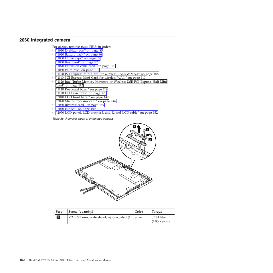 2060 integrated camera | Lenovo X200 User Manual | Page 170 / 260