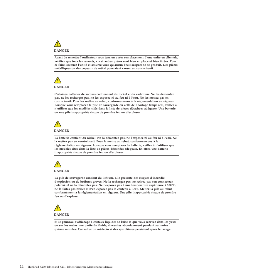 French | Lenovo X200 User Manual | Page 22 / 260