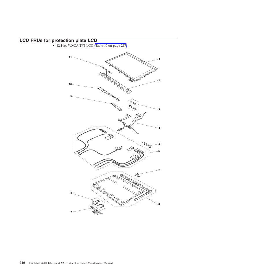 Lcd frus for protection plate lcd | Lenovo X200 User Manual | Page 224 / 260