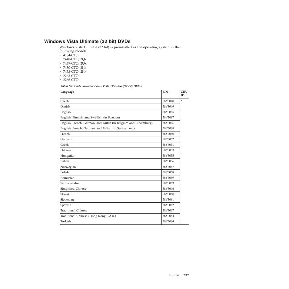 Windows vista ultimate (32 bit) dvds | Lenovo X200 User Manual | Page 245 / 260