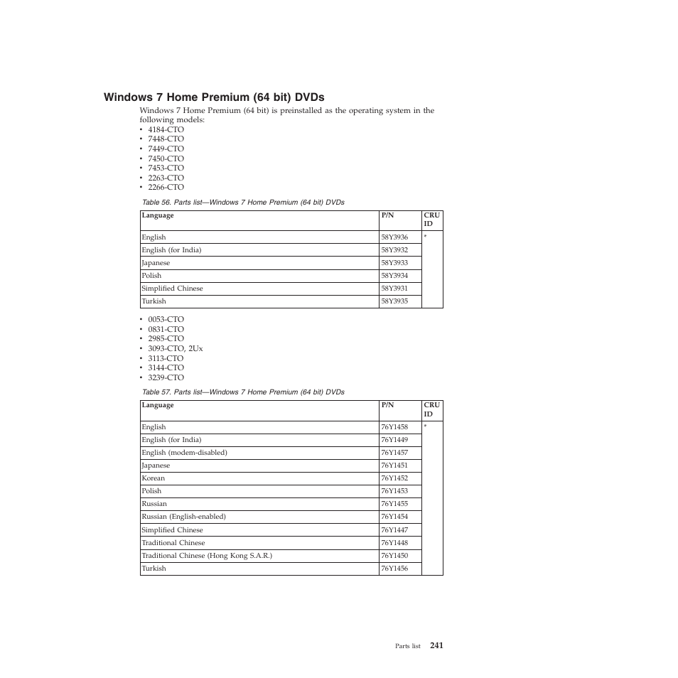 Windows 7 home premium (64 bit) dvds | Lenovo X200 User Manual | Page 249 / 260