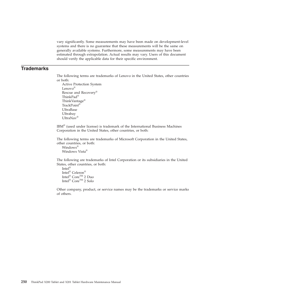 Trademarks | Lenovo X200 User Manual | Page 258 / 260