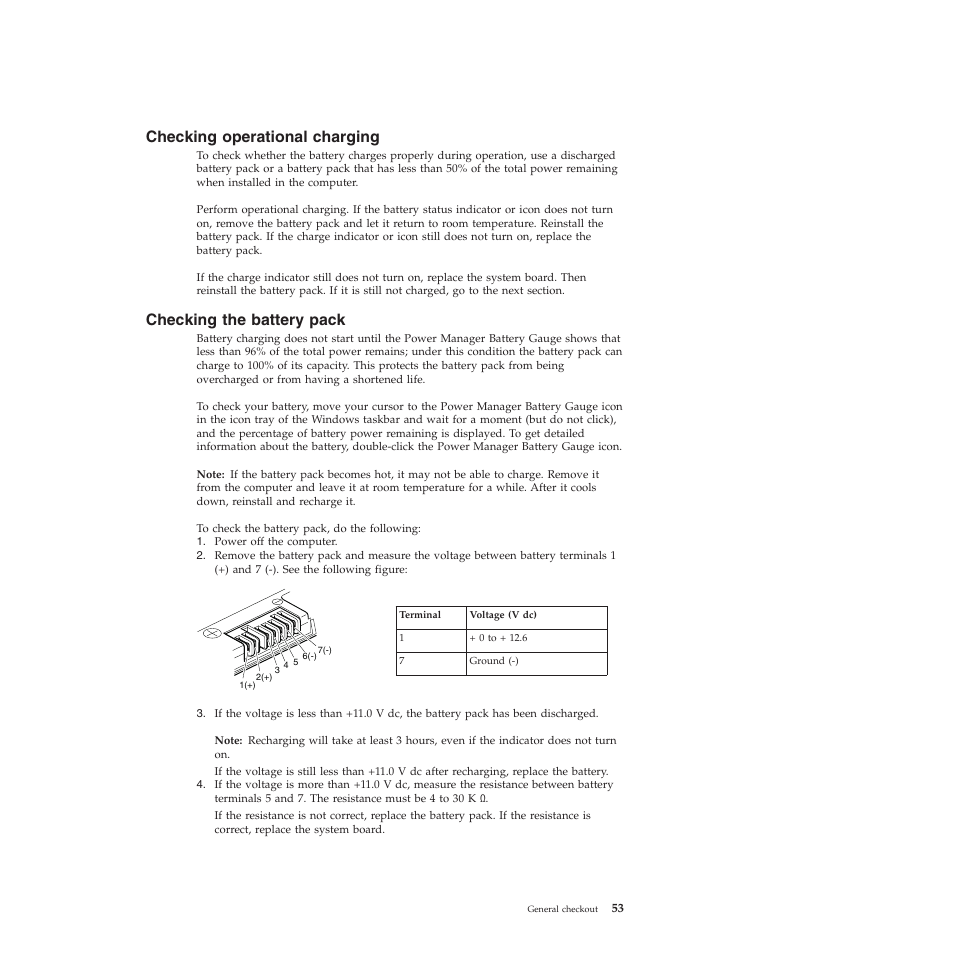 Checking operational charging, Checking the battery pack | Lenovo X200 User Manual | Page 61 / 260