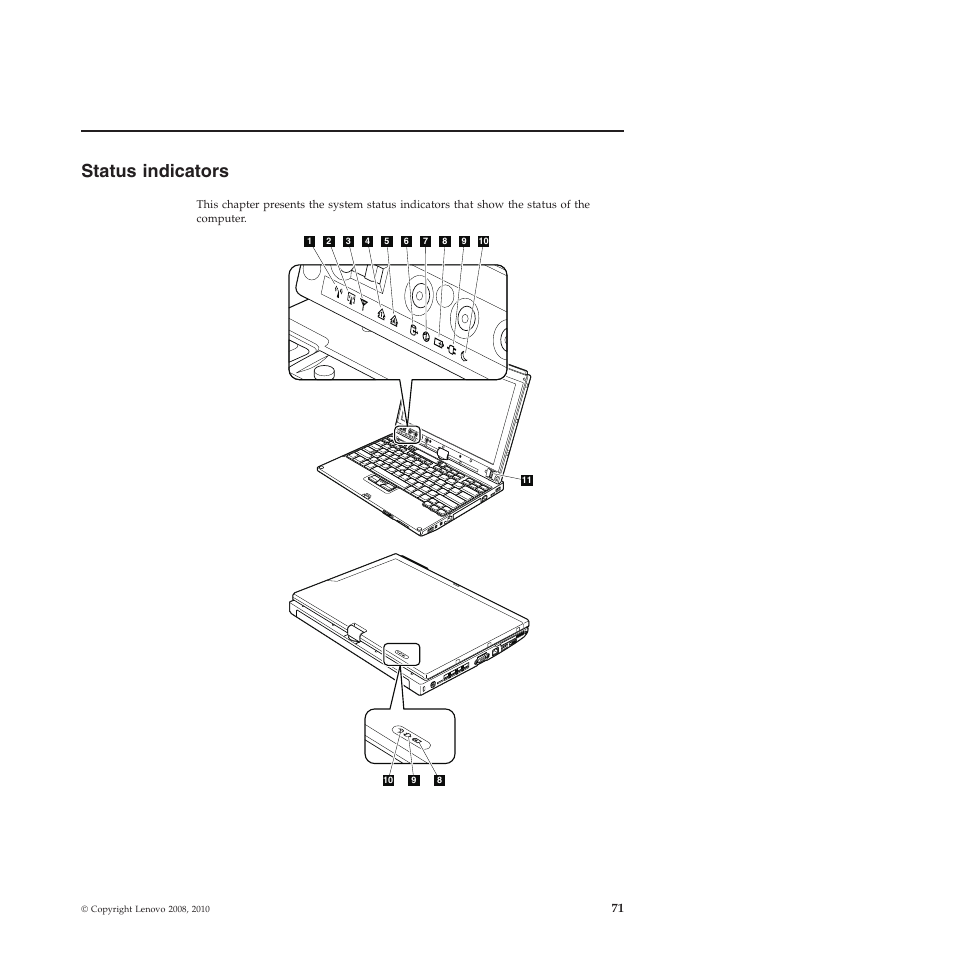 Status indicators | Lenovo X200 User Manual | Page 79 / 260