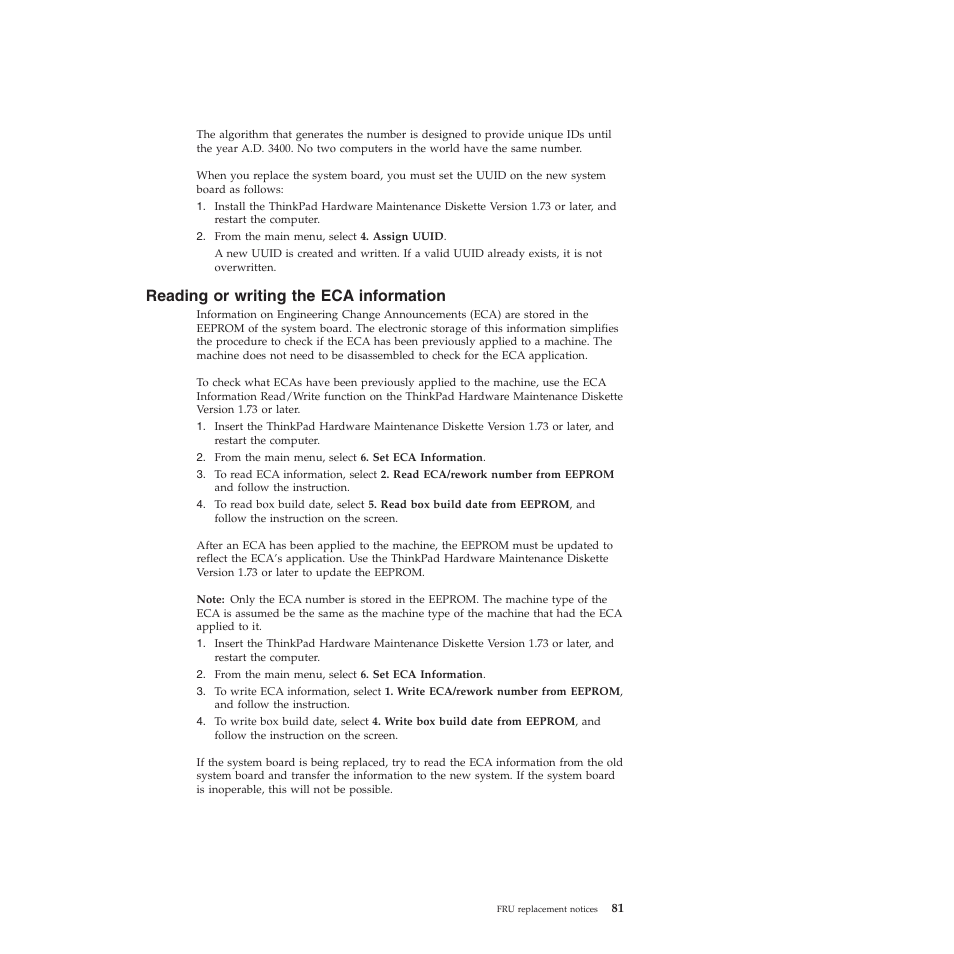 Reading or writing the eca information | Lenovo X200 User Manual | Page 89 / 260