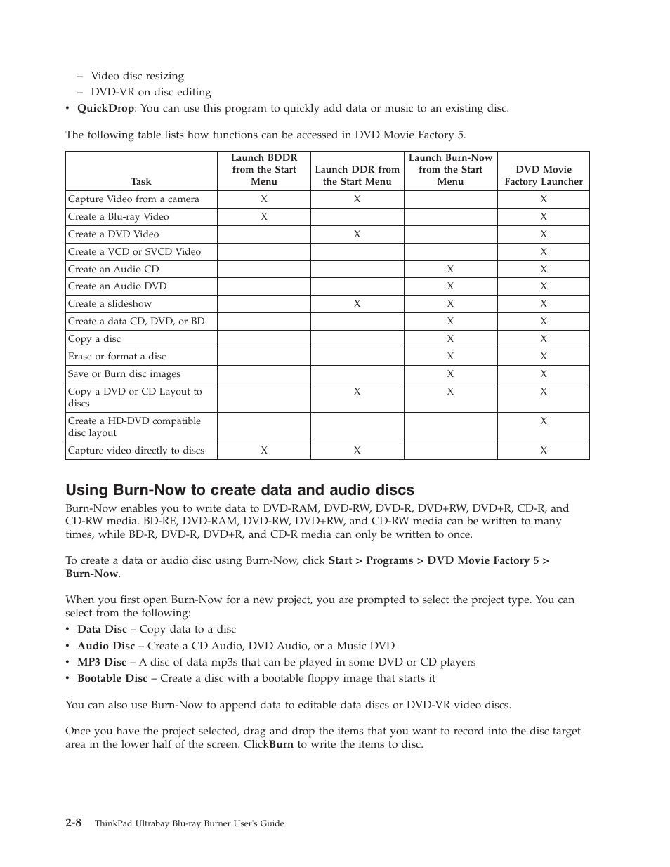 Using burn-now to create data and audio discs, Using, Burn-now | Create, Data, Audio, Discs | Lenovo ThinkPad 43N3201 User Manual | Page 20 / 46