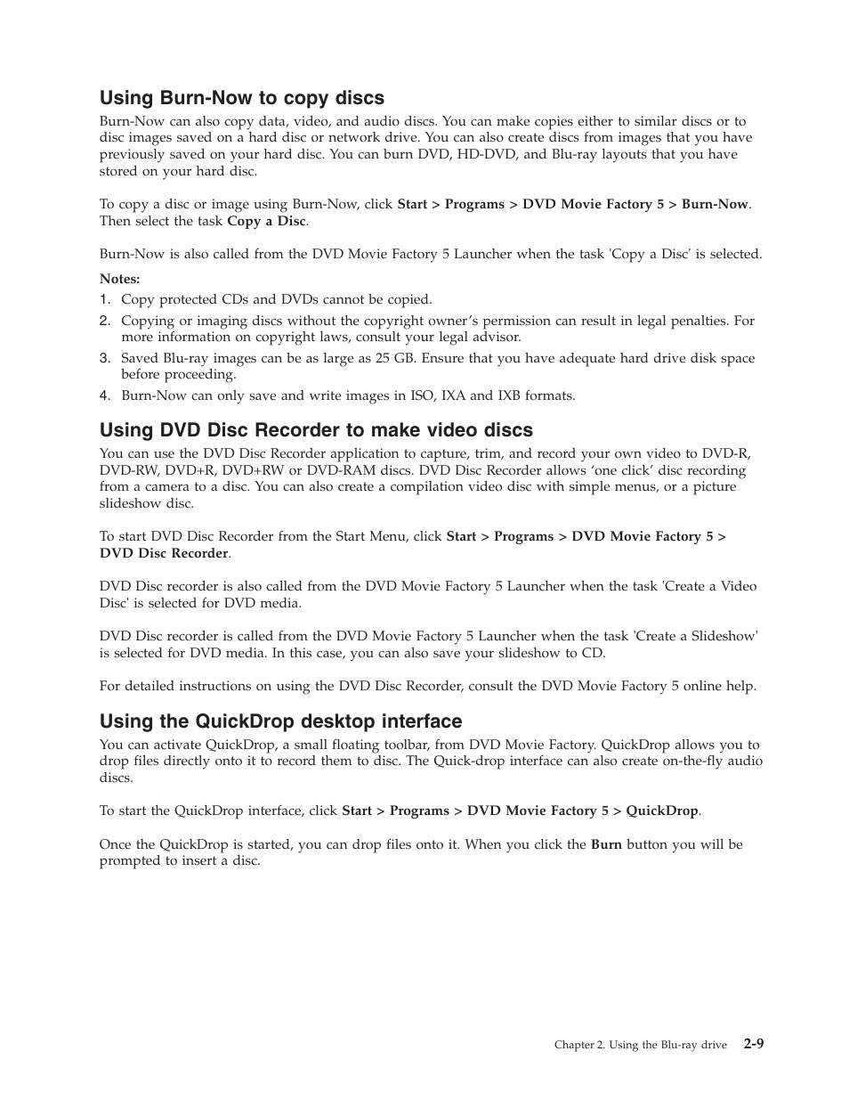 Using burn-now to copy discs, Using dvd disc recorder to make video discs, Using the quickdrop desktop interface | Using, Burn-now, Copy, Discs, Disc, Recorder, Make | Lenovo ThinkPad 43N3201 User Manual | Page 21 / 46
