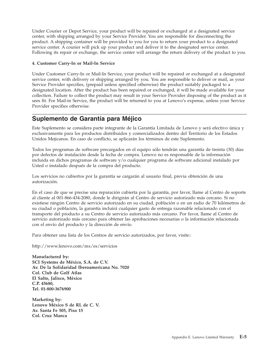 Suplemento de garantía para méjico, Suplemento, Garantía | Para, Méjico | Lenovo ThinkPad 43N3201 User Manual | Page 37 / 46