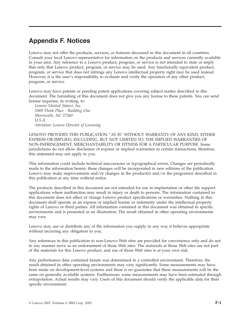 Appendix f. notices, Appendix, Notices | Lenovo ThinkPad 43N3201 User Manual | Page 39 / 46