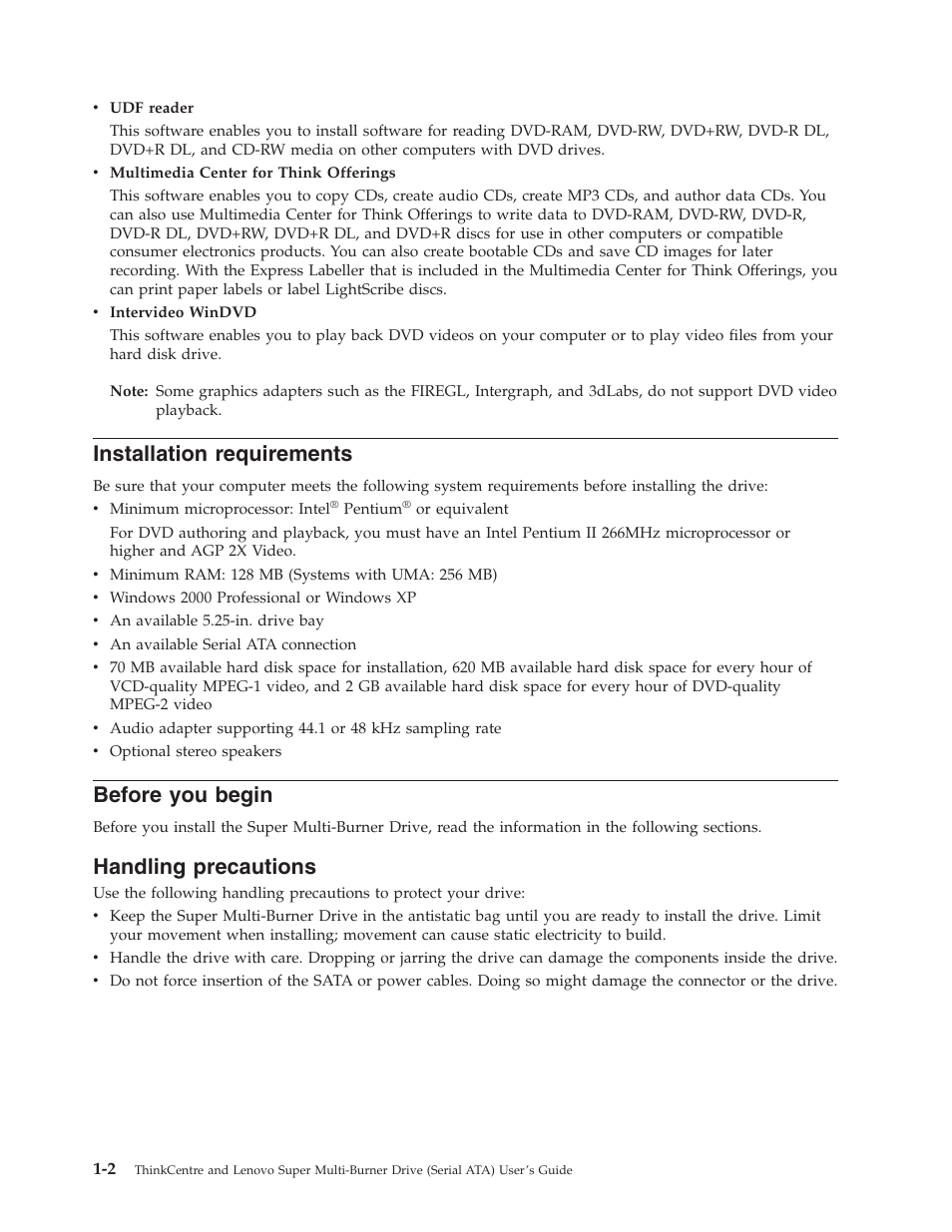 Installation requirements, Before you begin, Handling precautions | Installation, Requirements, Before, Begin, Handling, Precautions | Lenovo ThinkCentre 41N5626 User Manual | Page 16 / 72