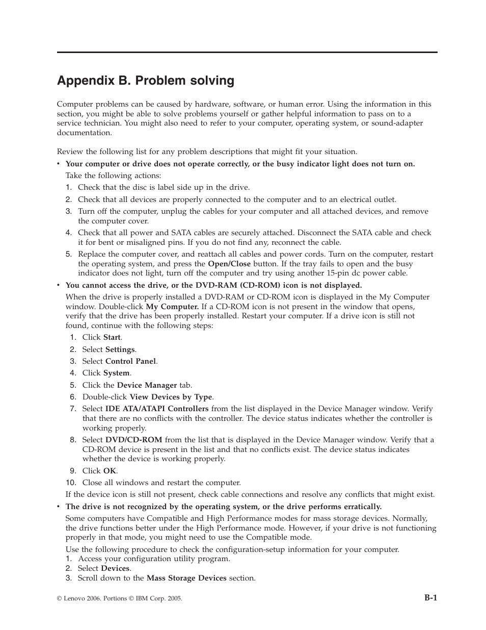 Appendix b. problem solving, Appendix, Problem | Solving | Lenovo ThinkCentre 41N5626 User Manual | Page 35 / 72
