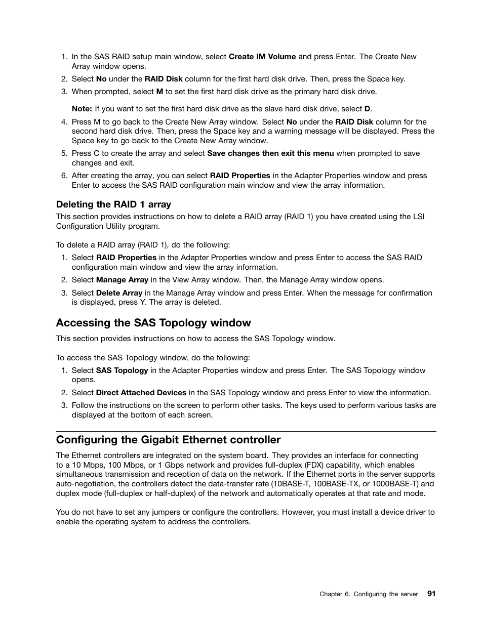 Accessing the sas topology window, Configuring the gigabit ethernet controller | Lenovo 1047 User Manual | Page 103 / 140