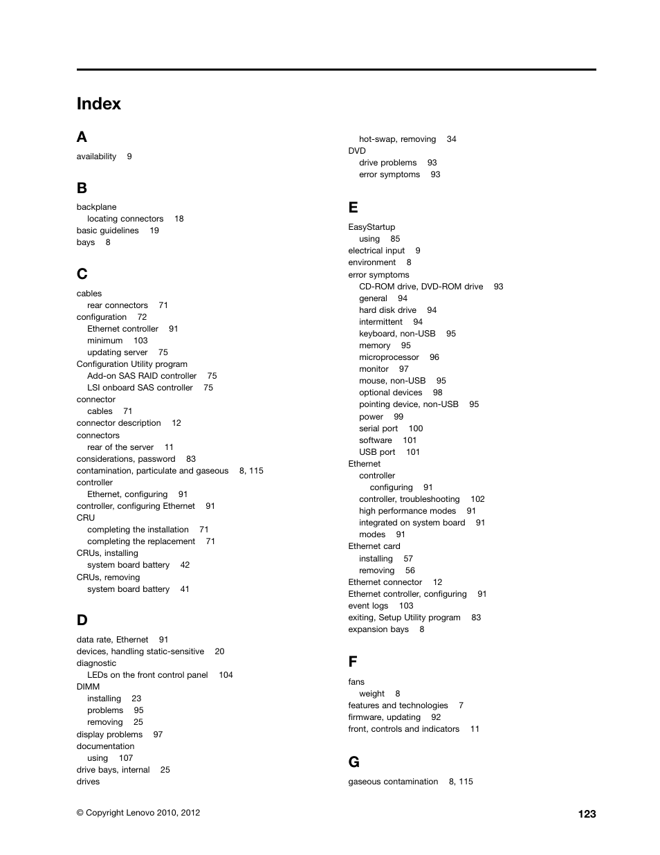 Index | Lenovo 1047 User Manual | Page 135 / 140