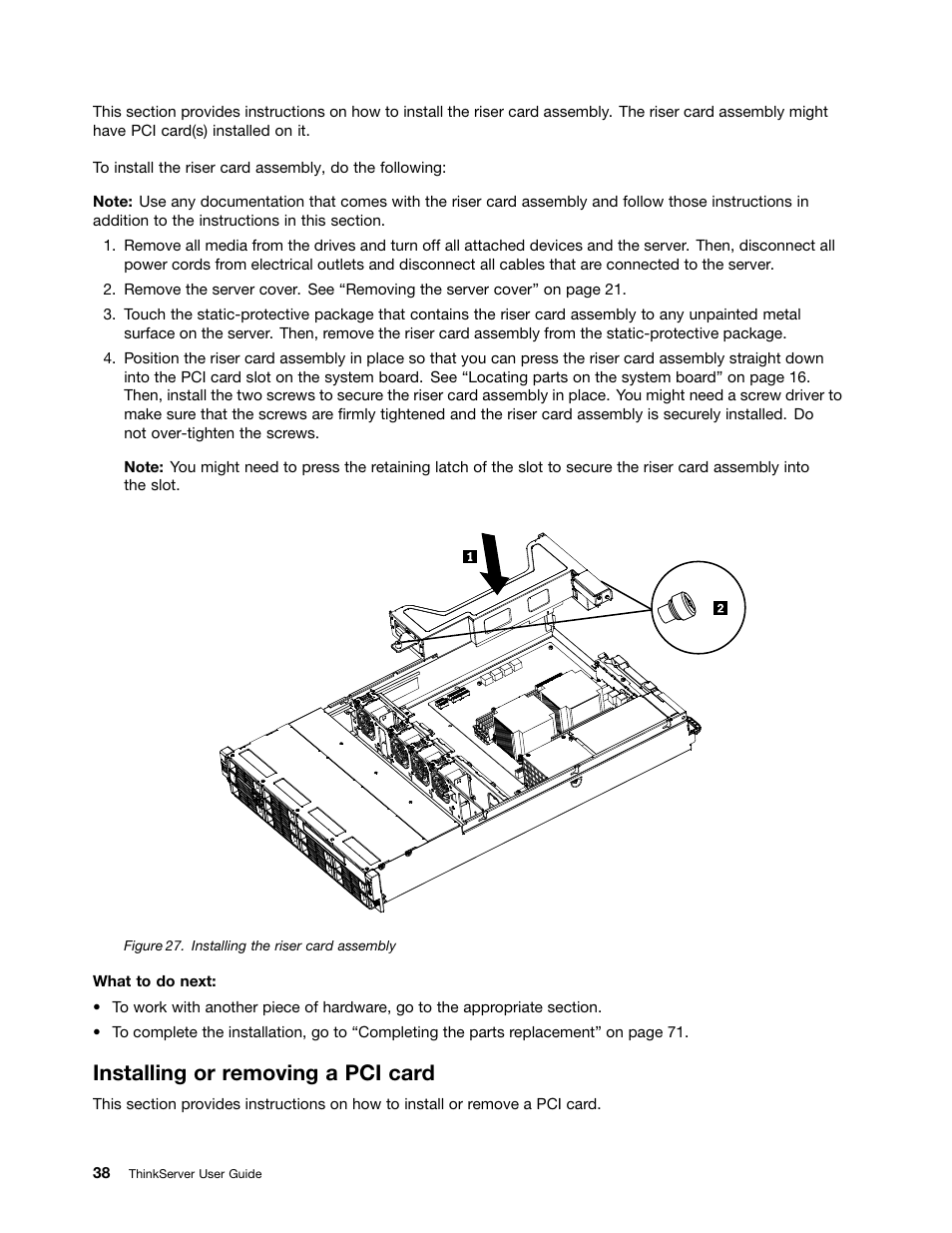 Installing or removing a pci card | Lenovo 1047 User Manual | Page 50 / 140