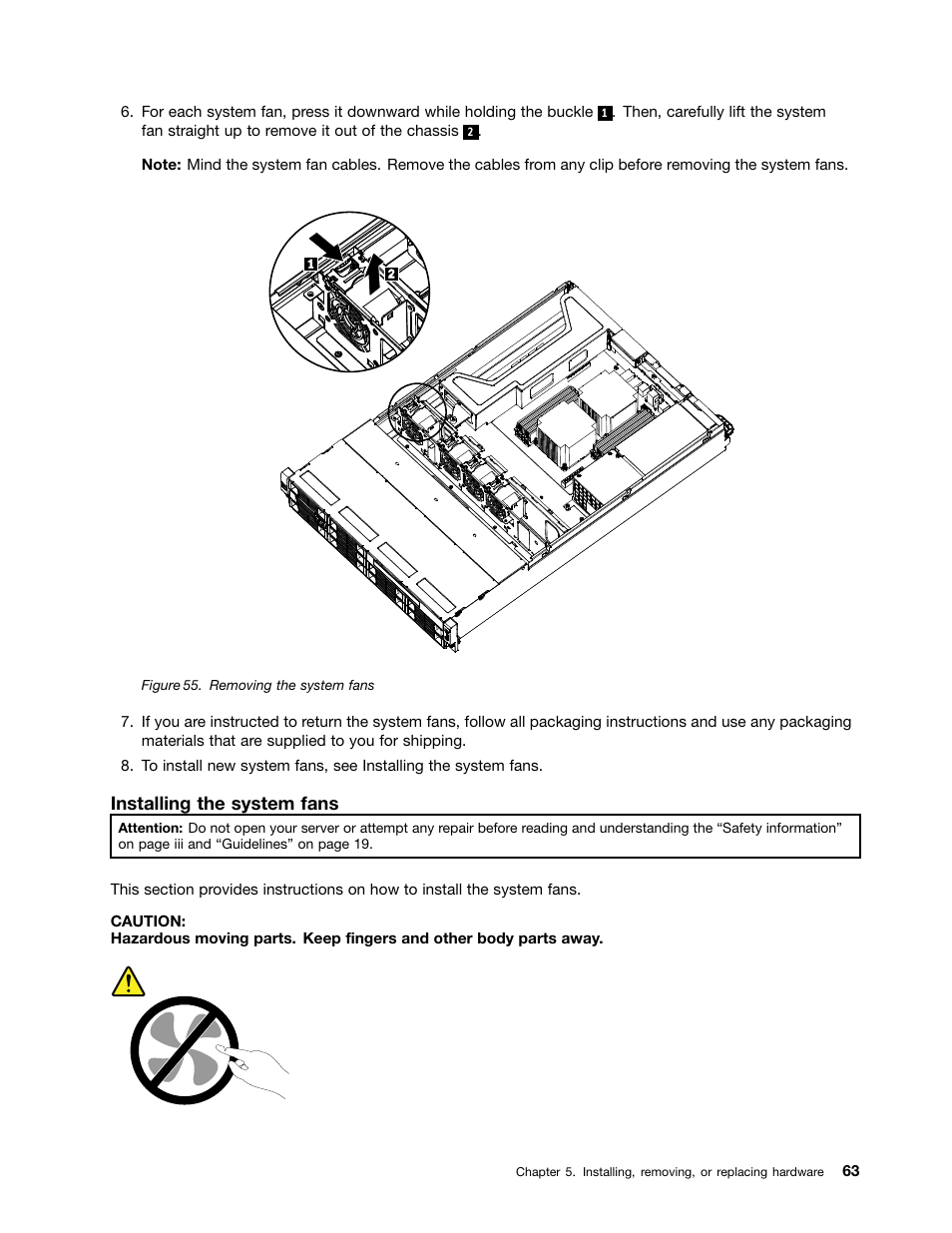 Installing the system fans | Lenovo 1047 User Manual | Page 75 / 140