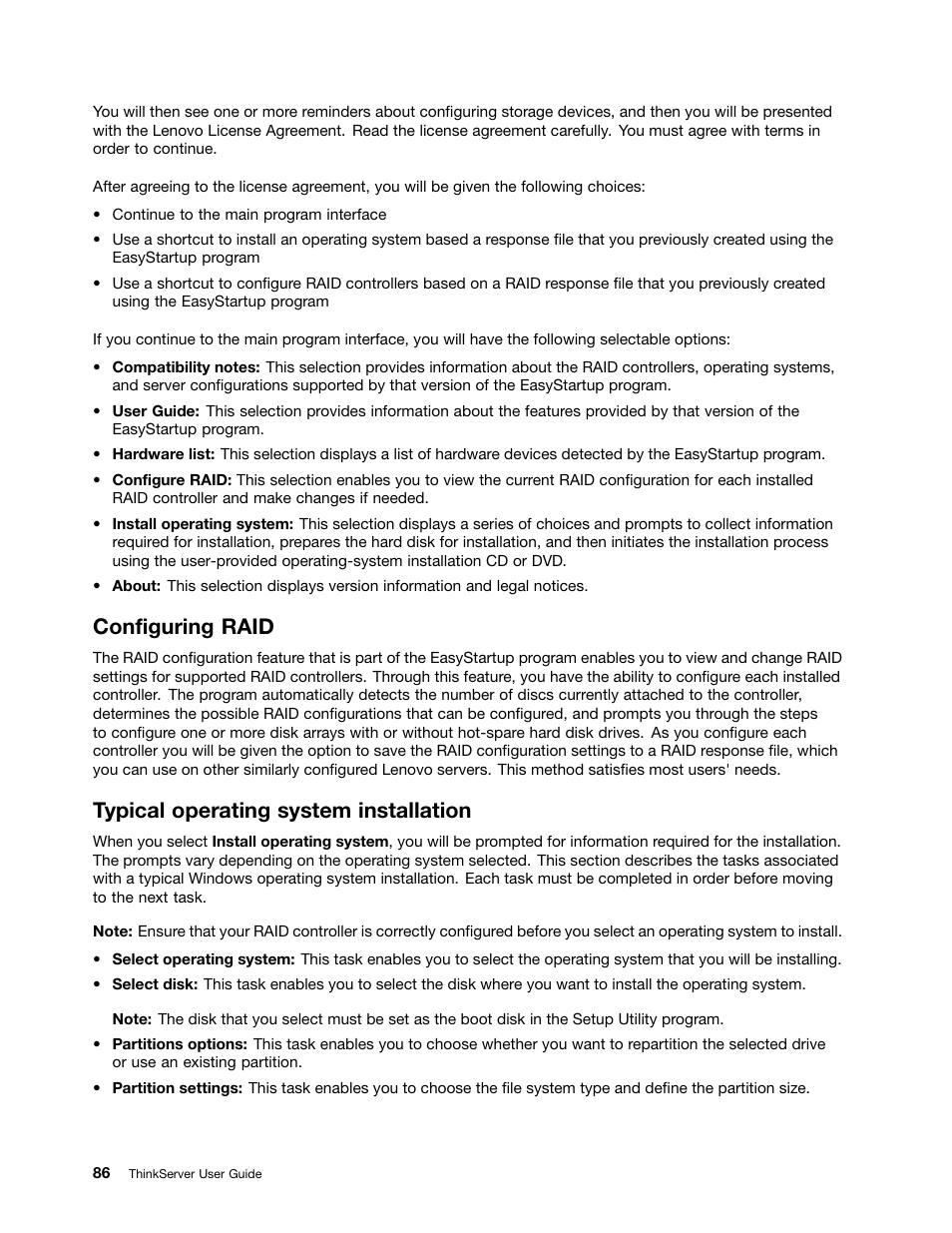 Configuring raid, Typical operating system installation | Lenovo 1047 User Manual | Page 98 / 140