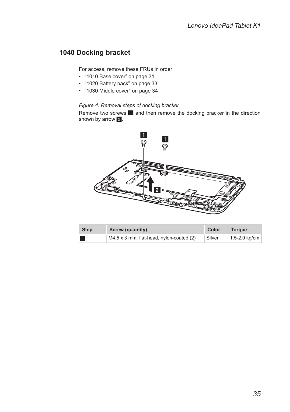 1040 docking bracket | Lenovo IDEAPAD K1 User Manual | Page 39 / 58