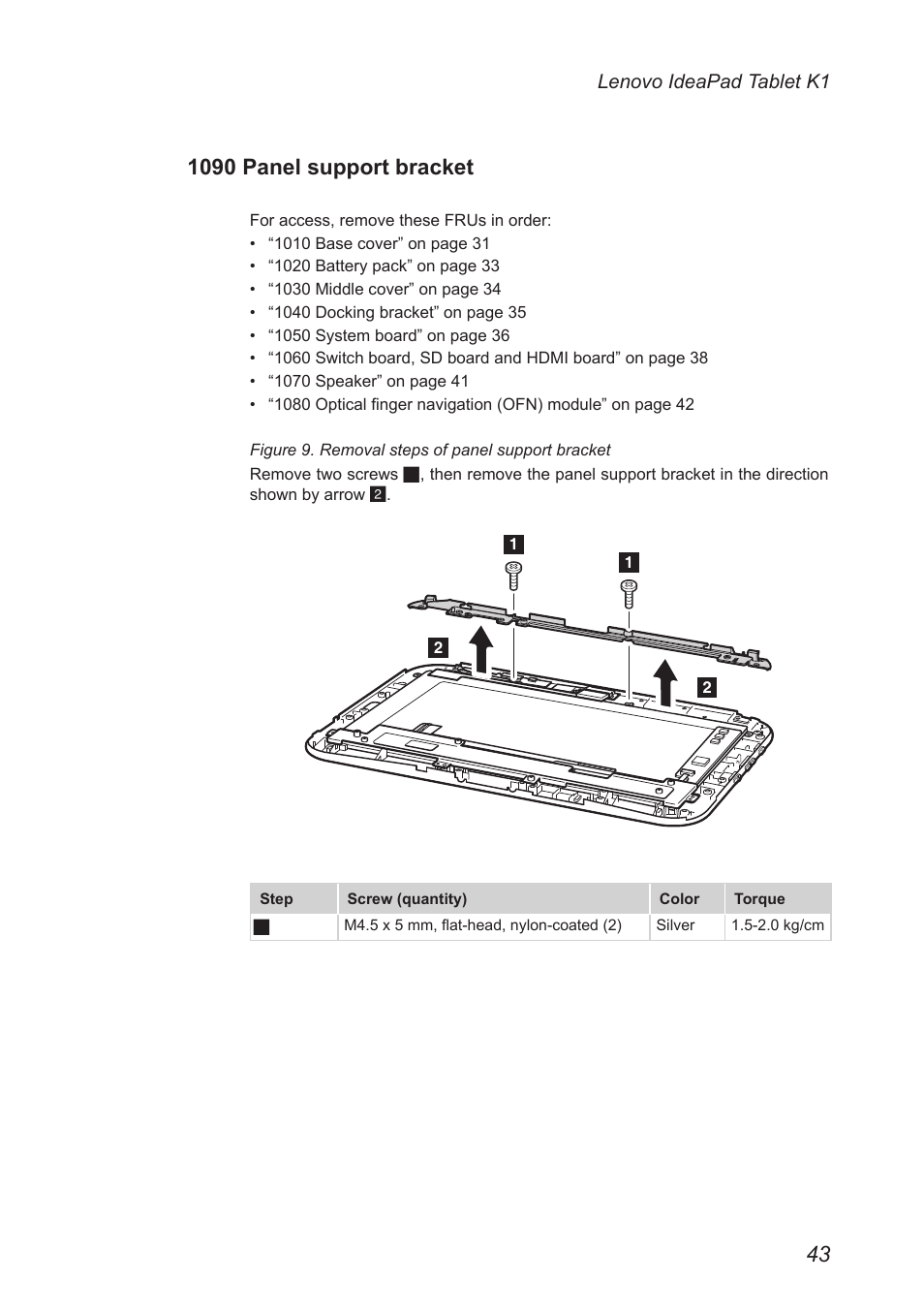 1090 panel support bracket | Lenovo IDEAPAD K1 User Manual | Page 47 / 58