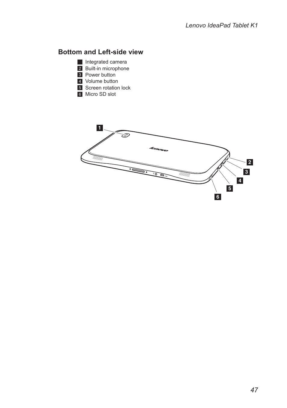 Bottom and left-side view | Lenovo IDEAPAD K1 User Manual | Page 51 / 58