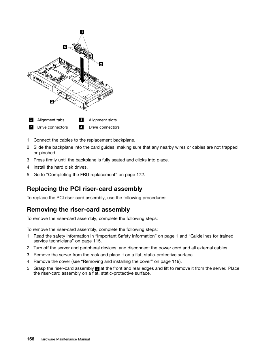 Replacing the pci riser-card assembly, Removing the riser-card assembly, Removing the riser-card assembly” on | Lenovo 6532 User Manual | Page 164 / 240