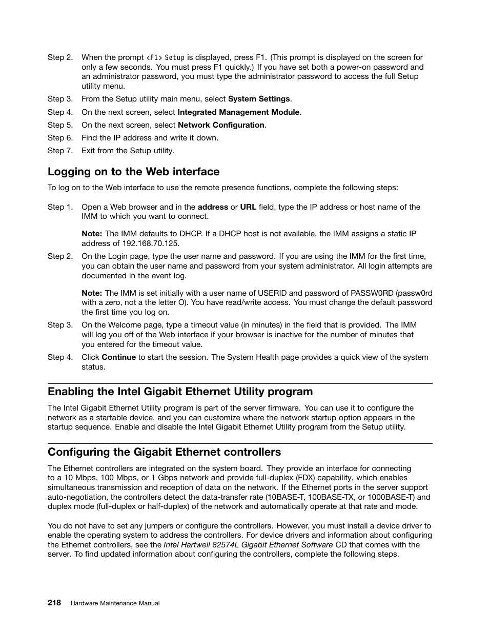 Logging on to the web interface, Configuring the gigabit ethernet controllers | Lenovo 6532 User Manual | Page 226 / 240