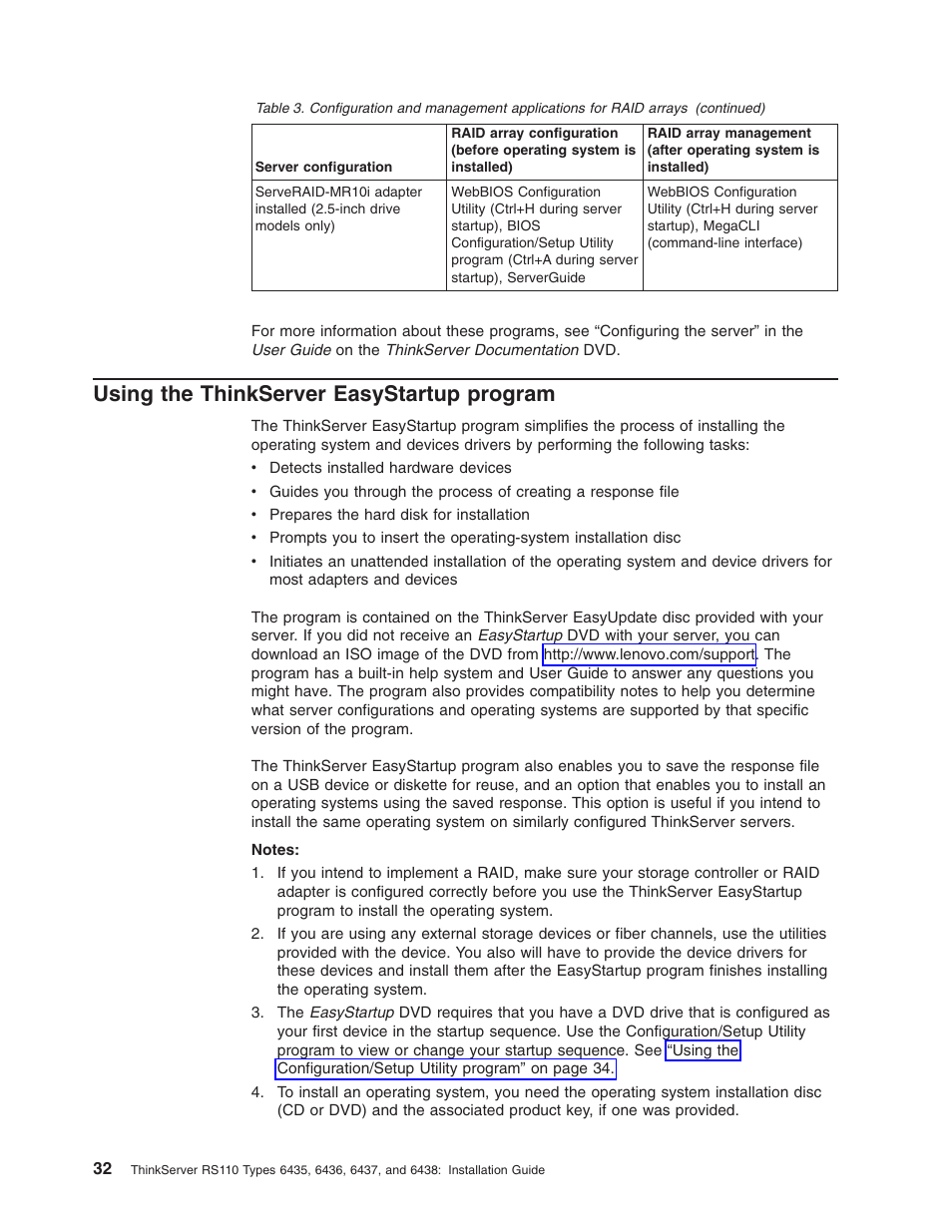 Using the thinkserver easystartup program, Using, Thinkserver | Easystartup, Program | Lenovo 6435 User Manual | Page 46 / 88