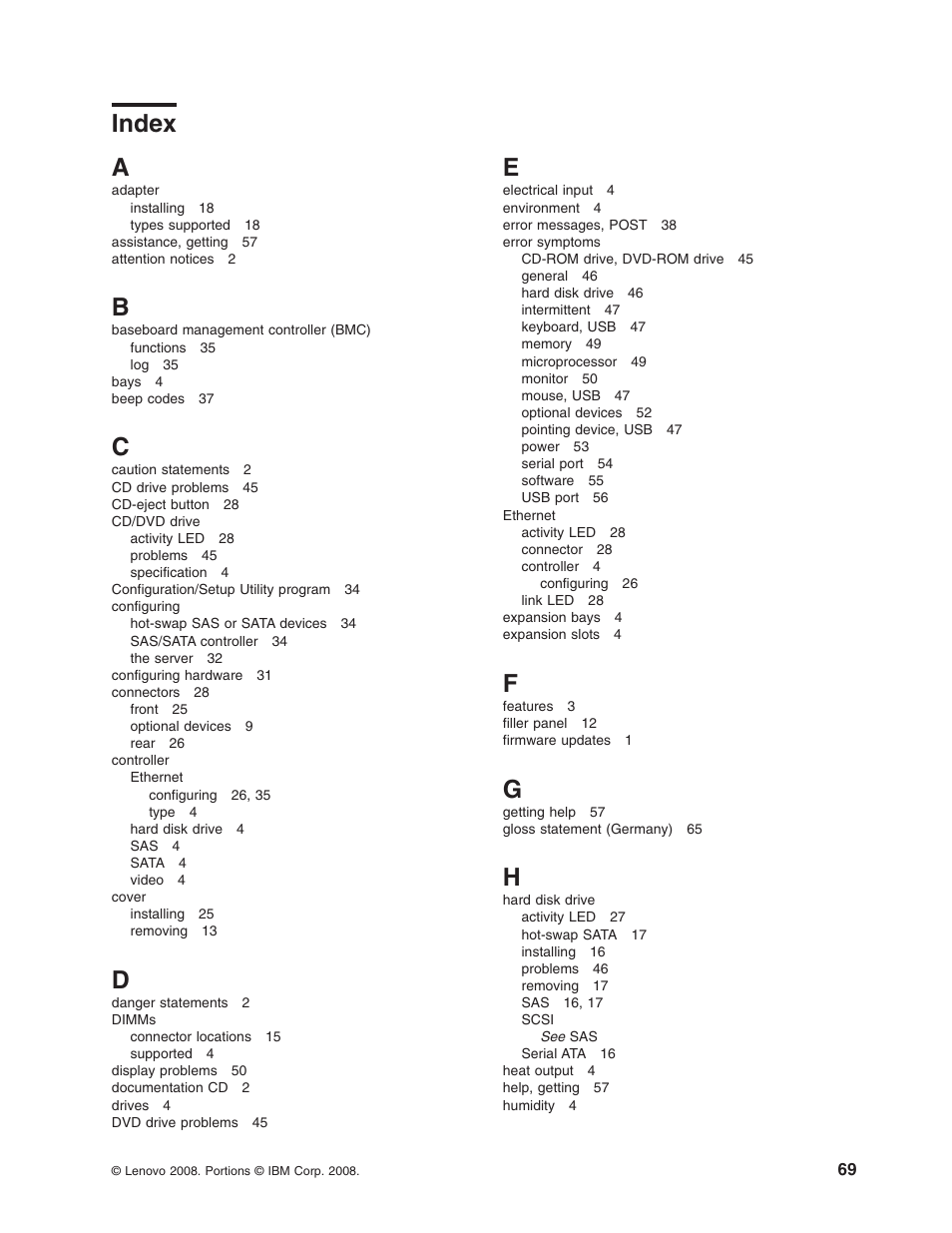 Index | Lenovo 6435 User Manual | Page 83 / 88