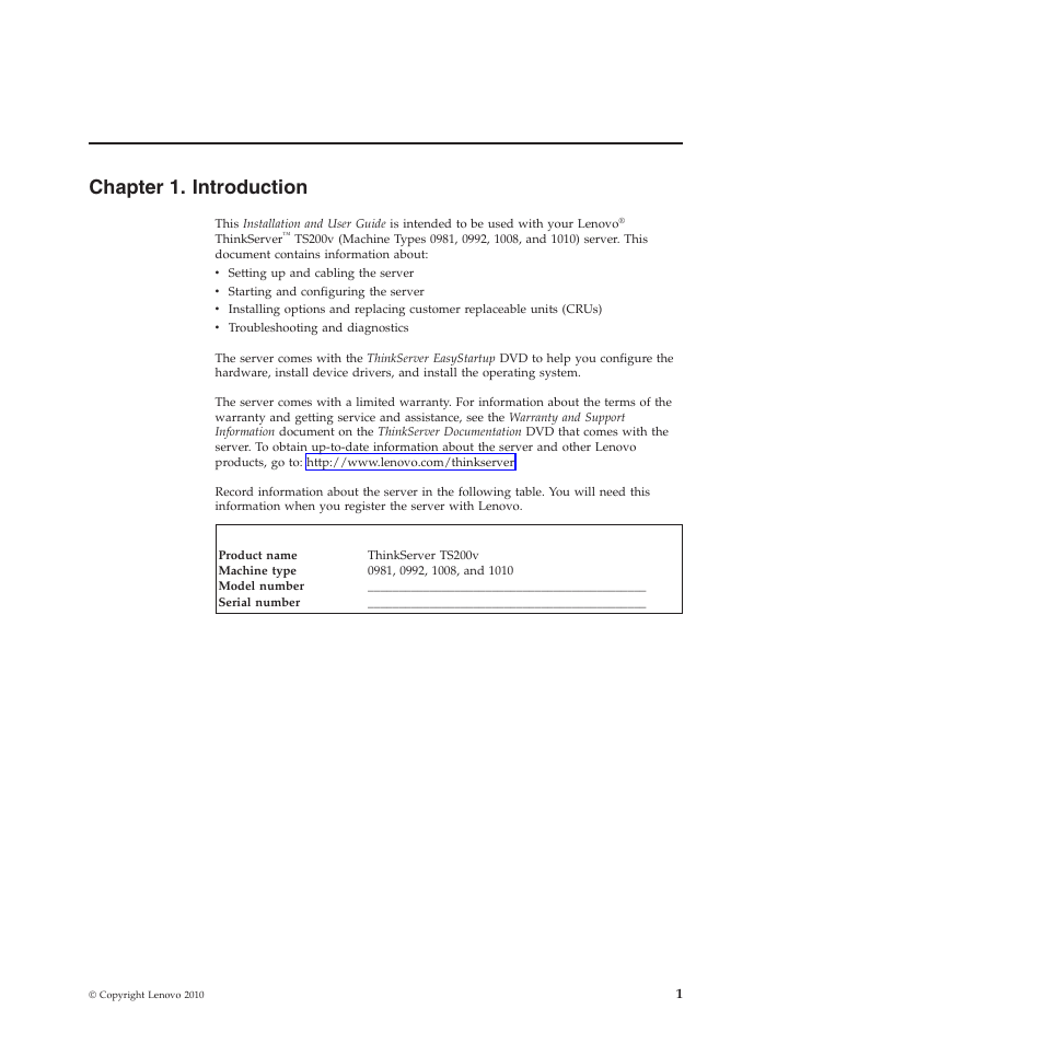 Chapter 1. introduction | Lenovo TS200V User Manual | Page 17 / 96