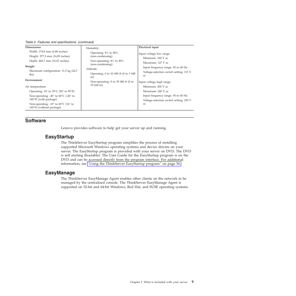 Software, Easystartup, Easymanage | Lenovo TS200V User Manual | Page 25 / 96