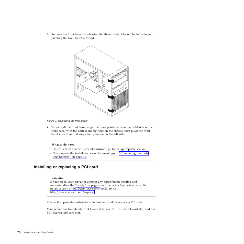 Installing or replacing a pci card | Lenovo TS200V User Manual | Page 36 / 96