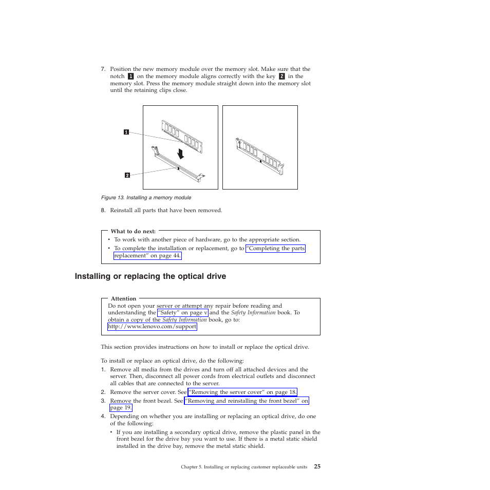 Installing or replacing the optical drive | Lenovo TS200V User Manual | Page 41 / 96