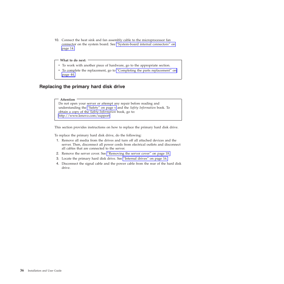 Replacing the primary hard disk drive | Lenovo TS200V User Manual | Page 52 / 96