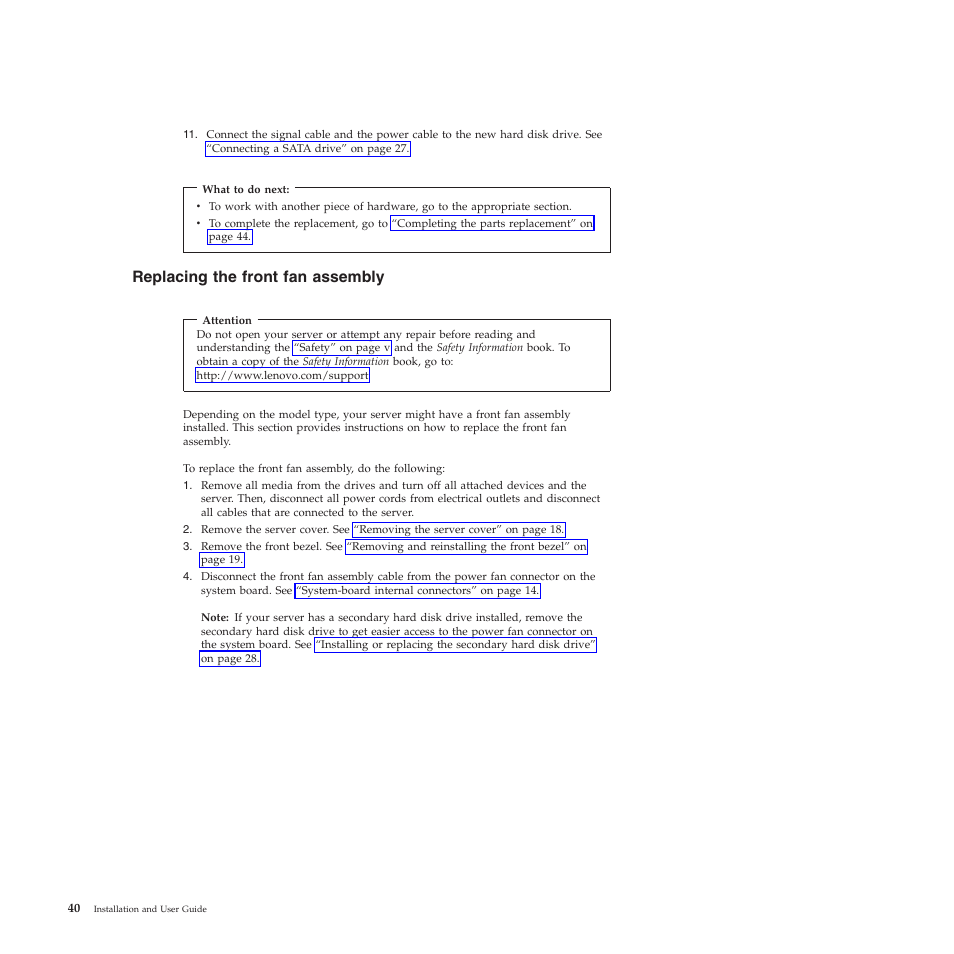 Replacing the front fan assembly | Lenovo TS200V User Manual | Page 56 / 96