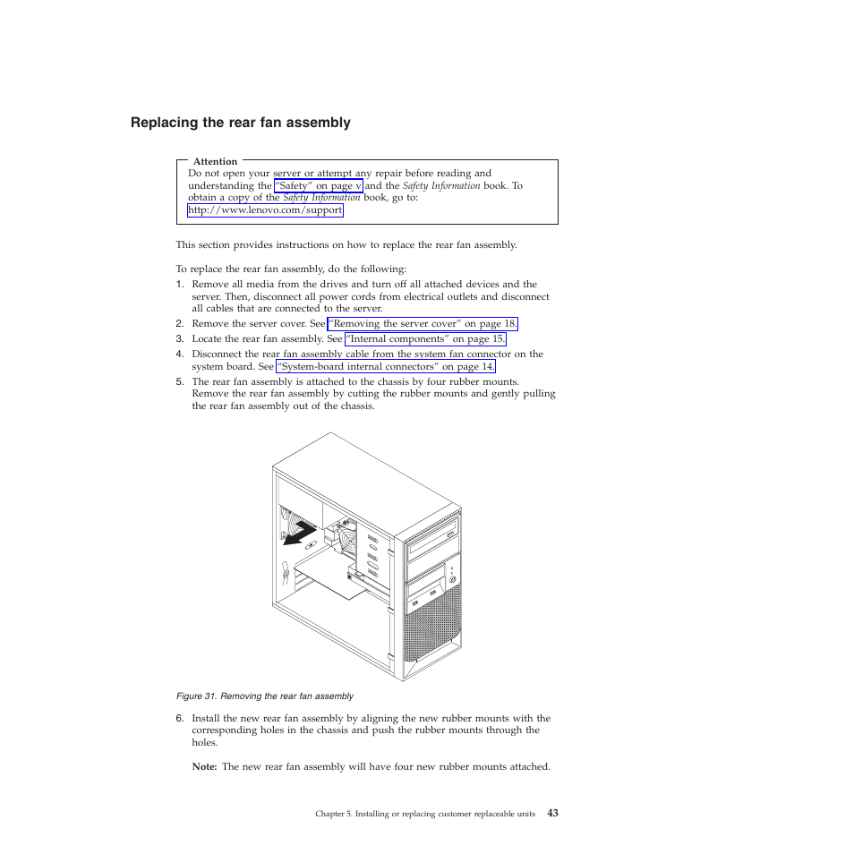 Replacing the rear fan assembly | Lenovo TS200V User Manual | Page 59 / 96