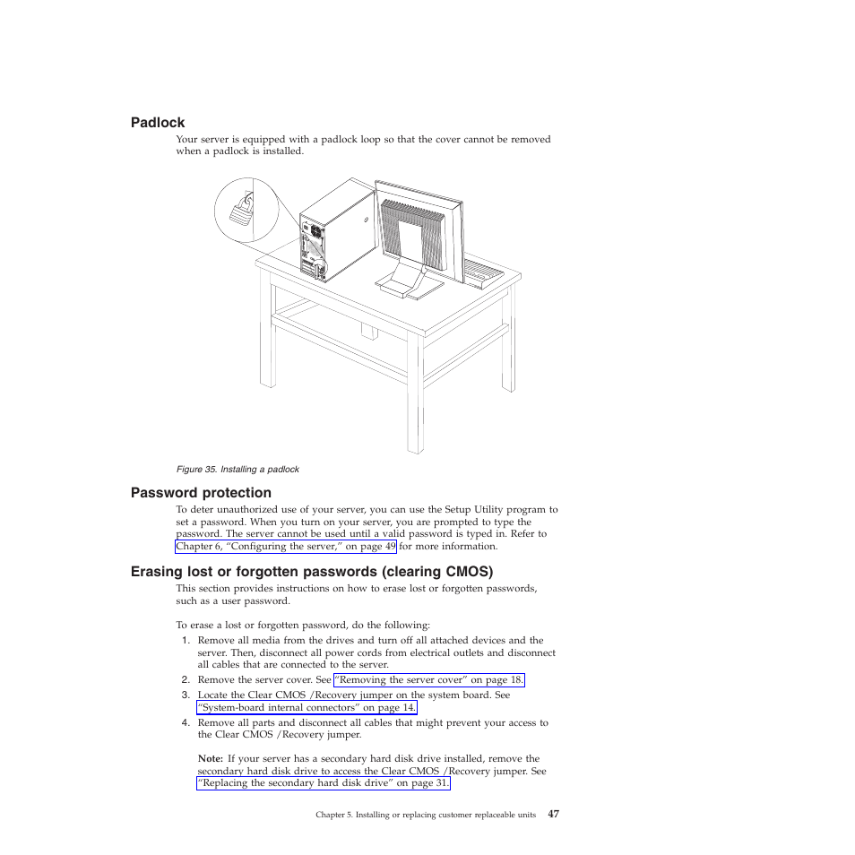 Padlock, Password protection | Lenovo TS200V User Manual | Page 63 / 96