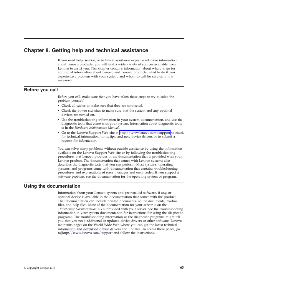 Chapter 8. getting help and technical assistance, Before you call, Using the documentation | Lenovo TS200V User Manual | Page 79 / 96