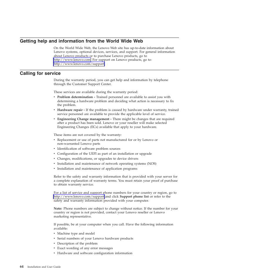 Calling for service | Lenovo TS200V User Manual | Page 80 / 96