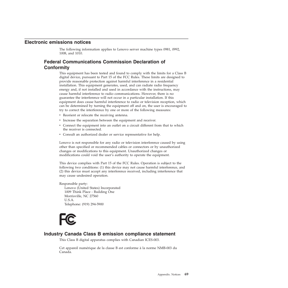 Electronic emissions notices | Lenovo TS200V User Manual | Page 85 / 96